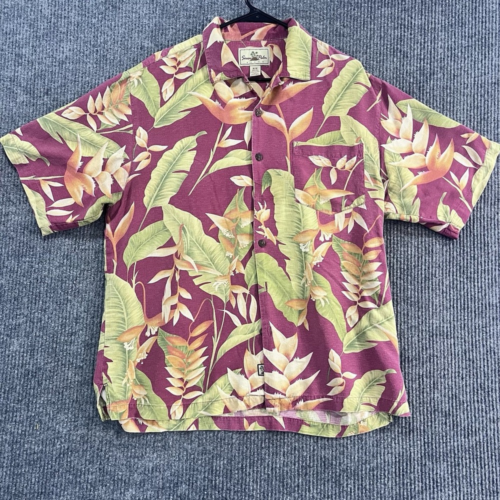 Vintage Seven Palms 100% Silk Hawian Shirt Size M